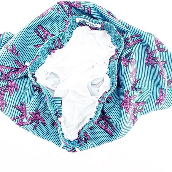 Maamgic Men's Blue and Pink Palm Tree 90s Swim Trunks Size M - Picture 5 of 6